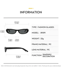 Detailed size chart for retro oversized sunglasses with multi-dimensional dimensions