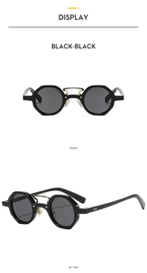 Front and 45-degree side views of black hip-hop retro sunglasses with double bridge