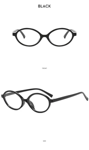 Vorder- und Seitenansicht der runden Vintage-Brille mit schwarzem Vollrand