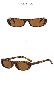 Retro demi-tea sunglasses detail showing front and side views of the oval frames