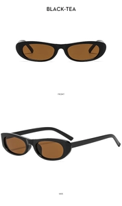 Front and side views of vintage large frame sunglasses in black tea color with oval lenses