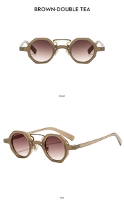 Retro steampunk sunglasses featuring a metal double bridge and brown gradient lenses