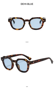 Vorder- und Seitenansicht der Schildpatt-Polygon-Sonnenbrille mit hellblauen Gläsern
