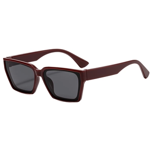 Minimalist square frame sunglasses in dark red finish with grey polarized lenses for men