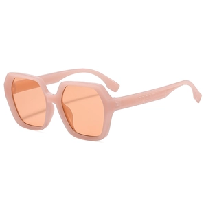 Fashionable polygon sunglasses with pink oversized frame and orange lenses for women