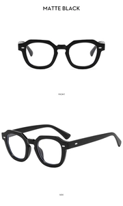 Detailansicht der mattschwarzen polygonalen Sonnenbrille mit silbernen Nieten-Verzierungen