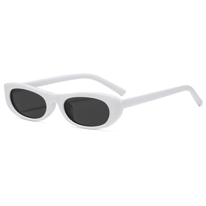 Retro oval white sunglasses with dark black lenses for outdoor fashion and sun protection