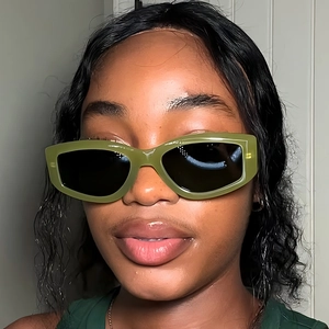Vintage olive green thick rectangular sunglasses with dark lenses for men and women