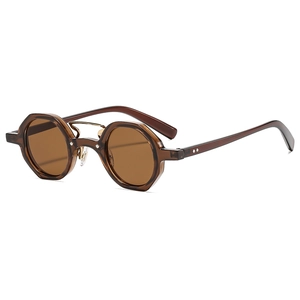 Retro octagonal amber brown sunglasses with thick acetate frame and metal nose pads
