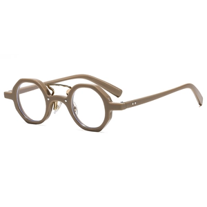 Retro geometric hip hop sunglasses with mocha frame and golden double bridge