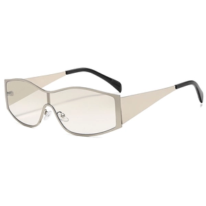 Oversized metallic wrap-around sports sunglasses with golden frame and tea lenses