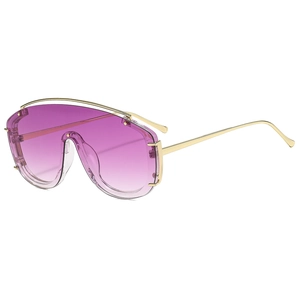 Lunettes de soleil shield oversize élégantes avec verres dégradés violets et monture or