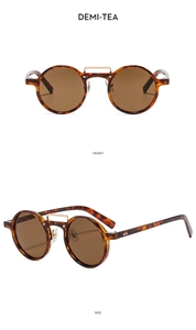 Detail of round tortoiseshell sunglasses with double bridge metal frame in Demi-Tea