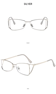Vues détaillées de face et de côté de lunettes de soleil en métal argenté au design minimaliste