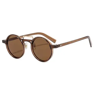 Vintage round tortoiseshell sunglasses with brown lenses and golden metal double bridge
