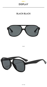 Front and 45-degree side views of black pilot sunglasses with thick temple bars
