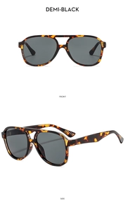 Front and side view of demi-black aviator sunglasses with a classic double bridge design