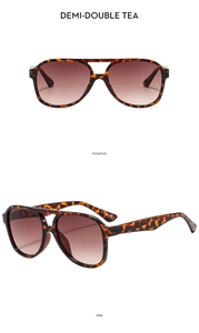Front and side views of demi-patterned double bridge aviator sunglasses with tea lenses