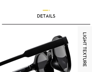 Close-up of black sunglasses showing light texture frame and durable hinge details