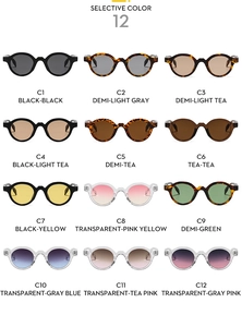 Collection of 12 vintage round sunglasses featuring various colored lenses and stylish frames