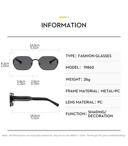 Detailed dimension chart showing metal polygon sunglasses measurements and weight 26g