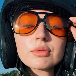 Fashion double bridge pilot sunglasses with black frame and orange lenses for outdoor sports