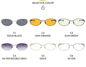 Collection of oval metal sunglasses with hollow temples in six assorted lens colors