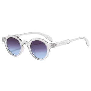 Fashionable retro round sunglasses with clear transparent frames and gradient blue lenses