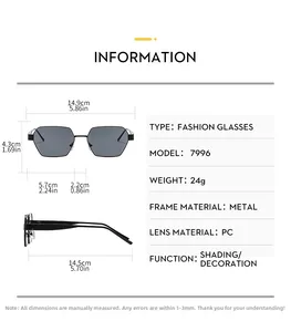 Detailed dimension guide for black polygonal metal frame sunglasses with 24g lightweight design