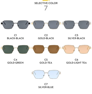 Detailed grid view showcasing seven stylish polygon frame sunglasses in multiple lens colors