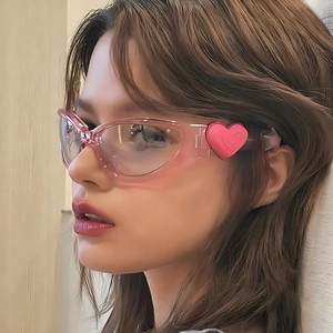 Women Oval Sunglasses Y2K Retro Fashion Heart Decor PC Frame UV400 Protection Party Streetwear Accessories