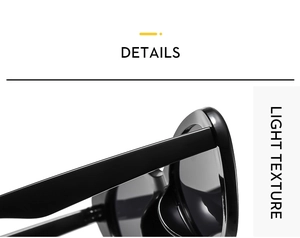 Nahaufnahme der schwarzen ovalen Sonnenbrille mit leichter Textur und breitem Bügeldesign