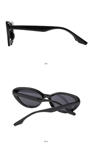 Seiten- und Rückansicht der eleganten schwarzen Katzenaugen-Sonnenbrille mit Gläsern