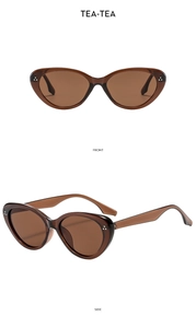 Makroansicht der teebraunen Cat-Eye-Sonnenbrille mit silbernen Nieten vorne und seitlich