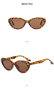 Detailansicht der Demi-Tea Cat-Eye-Sonnenbrille in Schildpatt-Optik mit Metallnieten vorne
