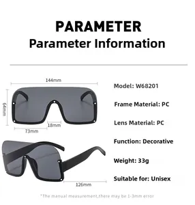 Tableau des tailles pour lunettes de soleil carrées sans monture avec mesures détaillées