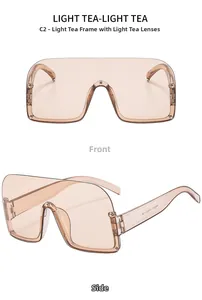 Détail des lunettes de soleil masque carrées sans monture en couleur thé clair