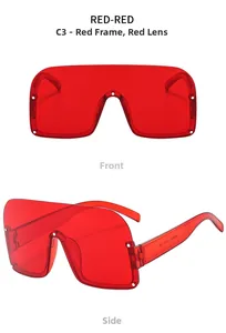 Vues détaillées de lunettes de soleil masque rouges sans monture de face et de profil