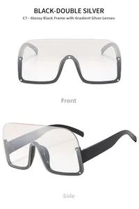 Lunettes de soleil carrées sans monture avec verres dégradés argentés et rivets métalliques