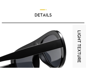 Détail de la monture noire légère et de la charnière des lunettes de soleil ovales