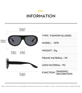 Tableau détaillé des tailles pour lunettes de soleil aviateur ovales avec mesures