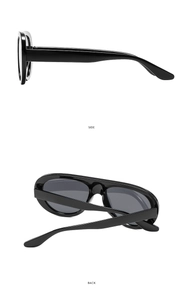 Détails de la vue latérale et arrière des lunettes de soleil aviateur ovales noires à monture épaisse