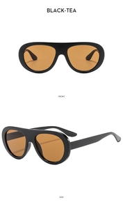 Vues détaillées de face et de côté de lunettes noires avec des verres couleur thé