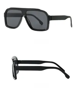 Side and back view of retro square aviator sunglasses with black frame and dark lenses