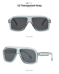 Front and side view of transparent grey pilot sunglasses with large square frames