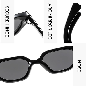 Détails des charnières métalliques, des branches ergonomiques et des plaquettes de nez des lunettes