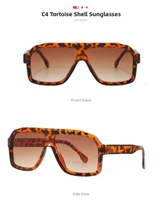 Detail view of leopard brown square aviator sunglasses with gradient brown lenses