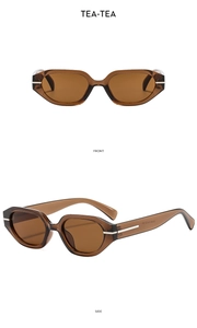 Vue de face et de profil de lunettes de soleil rectangulaires ambre avec accents en métal