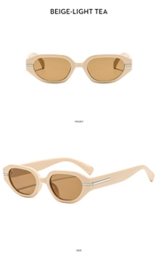 Vues de face et de profil de lunettes de soleil géométriques beige avec verres thé clair