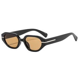 Lunettes de soleil rétro monture noire et verres marron clair, vue de profil